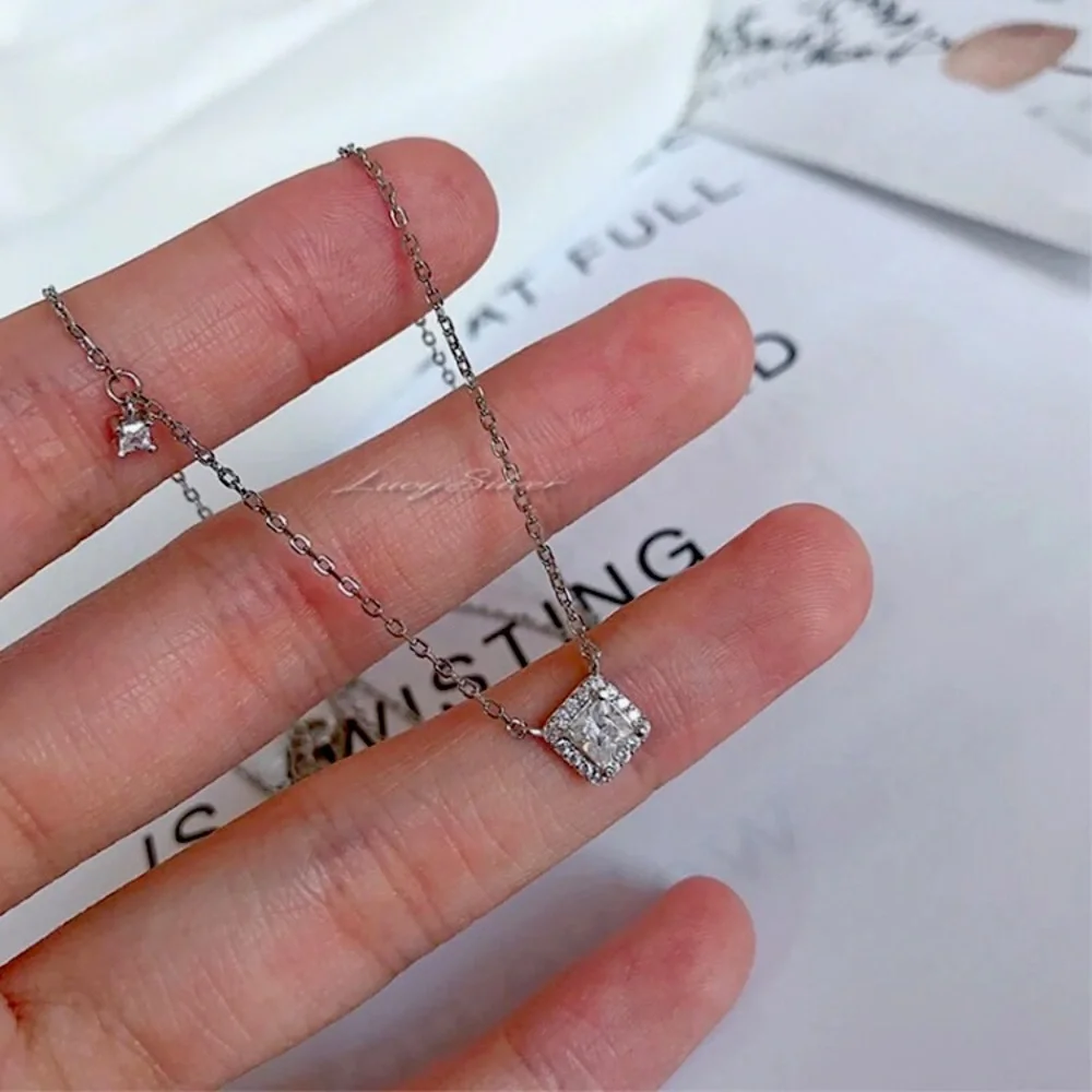 Sterling Silver Square Delicate Necklace - Picture 4 of 4